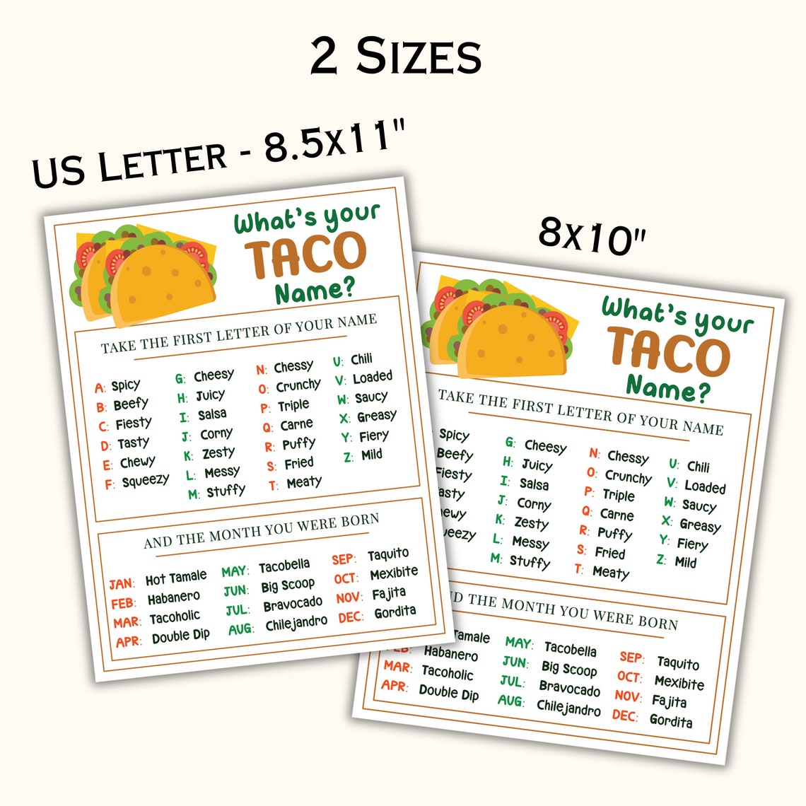 What's Your Taco Name - Cinco De Mayo Printable Game - Mexican Fiesta ...