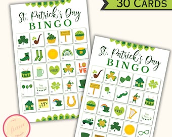 Juego de bingo imprimible del Día de San Patricio - 30 cartones únicos - Actividades de fiesta para niños, adolescentes y adultos - Descarga instantánea - UP99