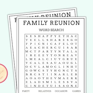Family Reunion Word Search Game - Printable Family Reunion Party Games ...