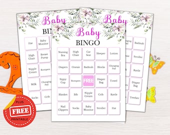 Baby Shower Bingo Game - Printable Baby Shower Games - 30 Pink Floral Unique Baby Bingo Boards - Shower Activity - Digital Download