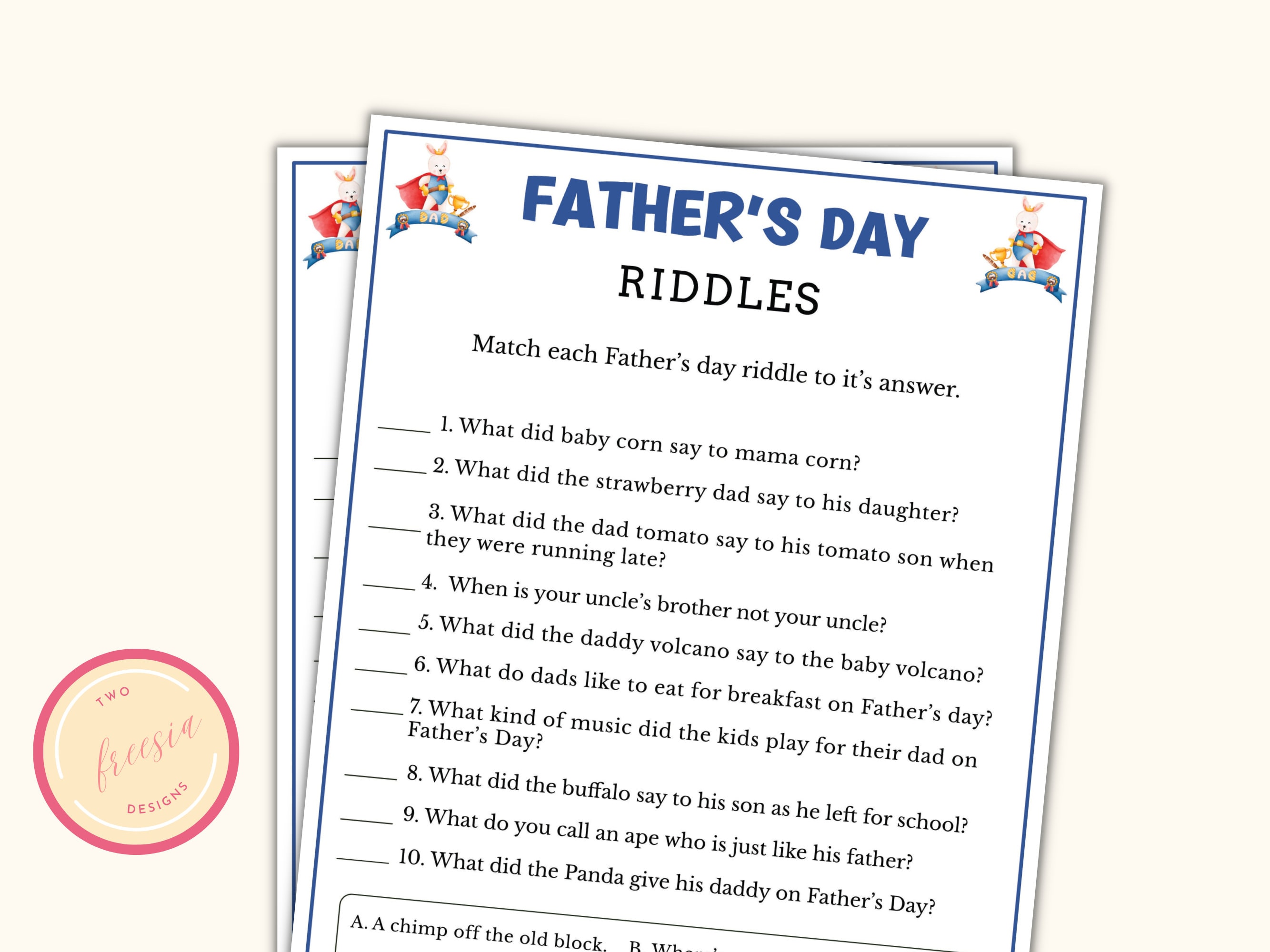 Father's Day Riddles Game Printable Father's Day Game for Kids and