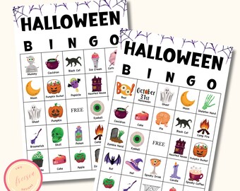 50 Bingo Halloween Cards - Printable Bingo Game for Kids, Teens or Adults - Classroom Activities and Office Party - Halloween Party Games