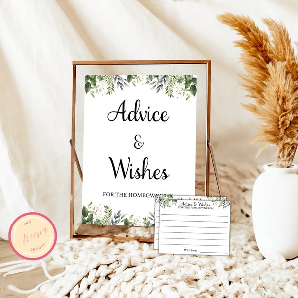 Housewarming Advice and Wishes Cards - Printable Housewarming Game - New Homeowners - Greenery-themed New Home Party Game - PL90