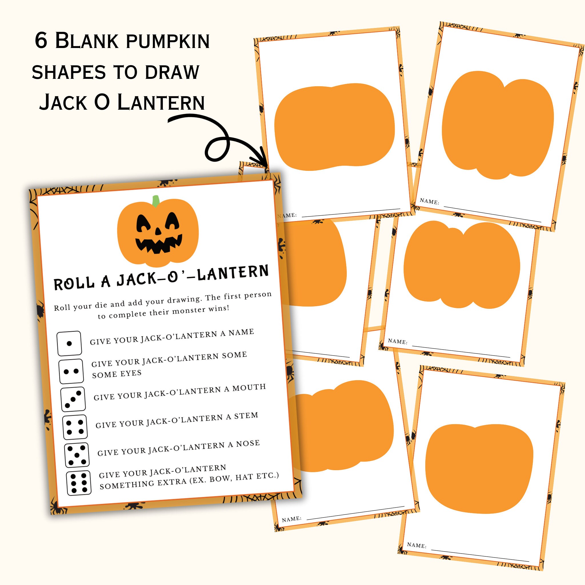 Roll a Jack O Lantern Game - Printable Halloween Party Game for Kids ...
