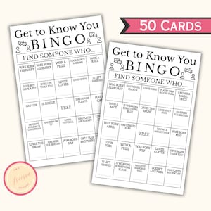 Get to Know You Bingo - Find Someone Who Bingo - Find the Guest Icebreaker Bingo Game - Team-Building Activity - 50 Human Bingo - LK09