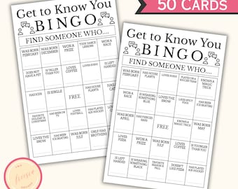 Get to Know You Bingo - Find Someone Who Bingo - Find the Guest Icebreaker Bingo Game - Team-Building Activity - 50 Human Bingo - LK09
