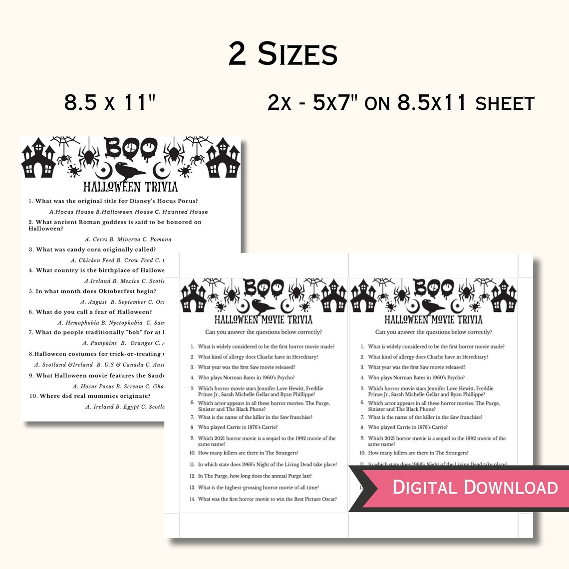 Halloween Movie Trivia Game Printable Halloween Party Game for Teens