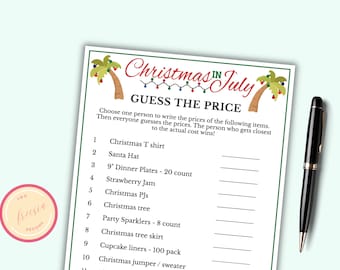 Guess the Price Game - Printable Christmas In July Game for Kids & Adults - Tropical Beach Christmas Game - Instant Download - MC1