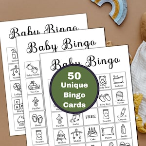 Baby Shower Bingo - Printable 50 Gender Neutral Baby Shower Bingo Cards - Baby Shower Games - Printable Game - Instant Download
