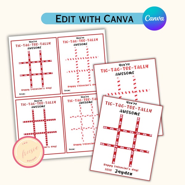 Editable Valentine's Day Tic Tac Toe Cards for Kids - School and Party Activity Games - Printable Tic Tac Toe Tally Awesome - Classroom LN08