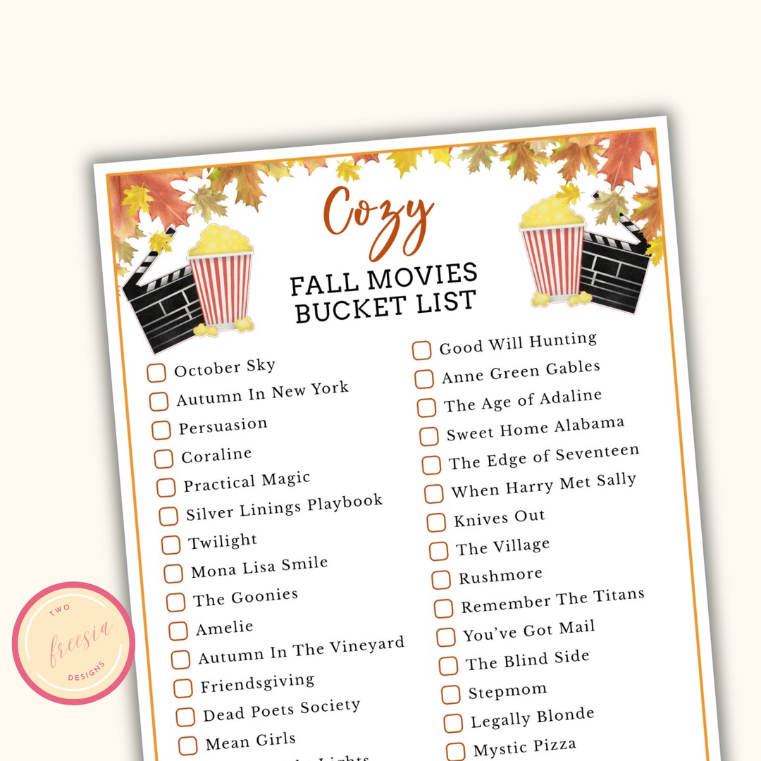 Cozy Fall Movies Bucket List - Printable Autumn Game - Fun Fall Time Activities for Kids ...