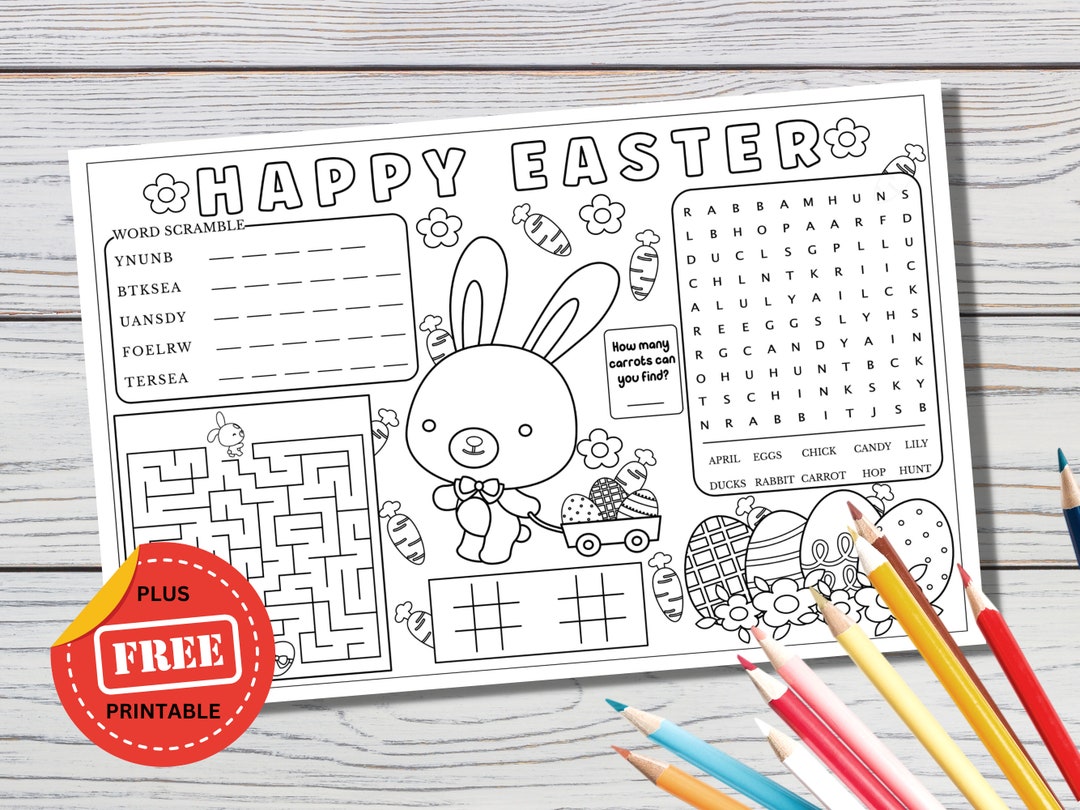 Easter Placemat Printable Coloring and Activity Sheet for Etsy