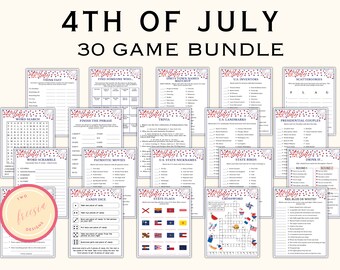 Juegos del 4 de julio - Paquete de 30 juegos imprimibles para el 4 de julio para niños y adultos - Juegos para la fiesta del Día de la Independencia - Juegos patrióticos - F1P