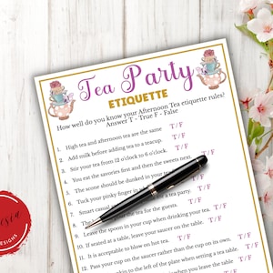 Tea Etiquette Game - Printable Tea Party Games for Birthdays, Bridal Shower, Afternoon Tea , Ladies Garden Tea Party, Church Tea Party