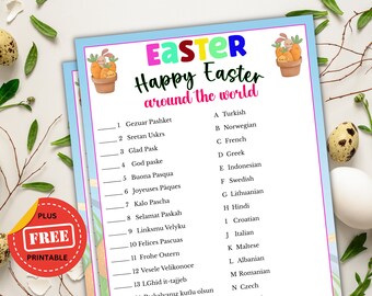 Afdrukbare Pasen-spellen voor kinderen en volwassenen - Happy Easter Around The World-spel - Paasfeestspel - Paas-familieavondspellen