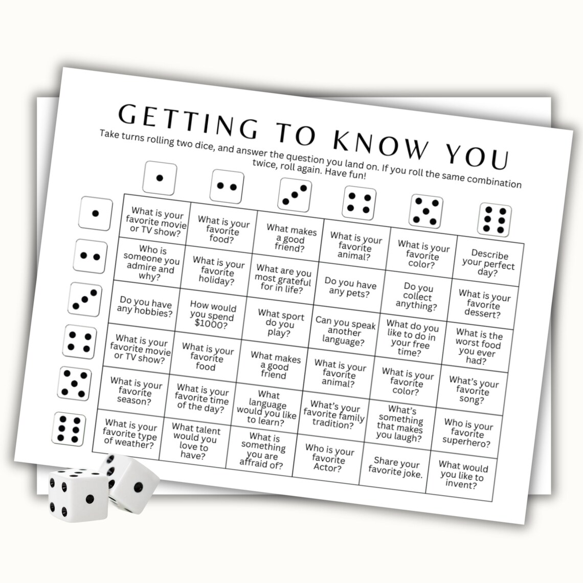 Get to Know You Dice - Roll and Tell Dicebreaker Game - Back to School ...