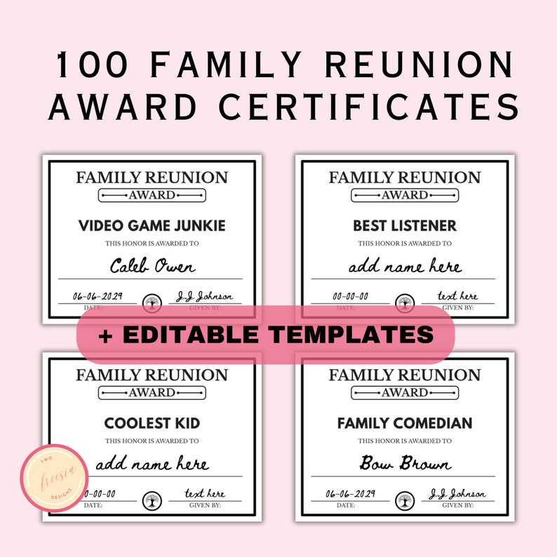 Editable Family Reunion Award Certificates - 100 Funny Family Reunion ...