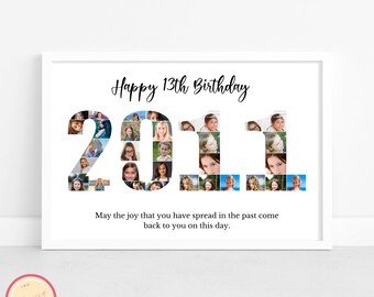 Editable Custom 13th Birthday Gift - Photo Collage - 13th anniversary - Born in 2011 - Personalized,Custom Picture Board - GH67