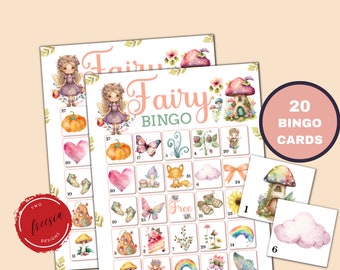 Fairy Bingo Spiel - 20 Fairy Bingo Karten für Kinder Fee Themen Geburtstagsparty, Tea Party, Klassenzimmer Aktivität - Digitaler Download