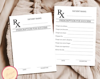 Leave Your Prescription for Success Advice Card - Med School, Pharmacy, Nurse Graduation - Printable Graduation Party Decor - GP01