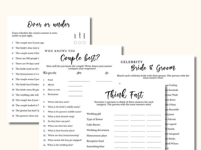Couples Shower Game Bundle 12 Printable Couples Bridal Party Games
