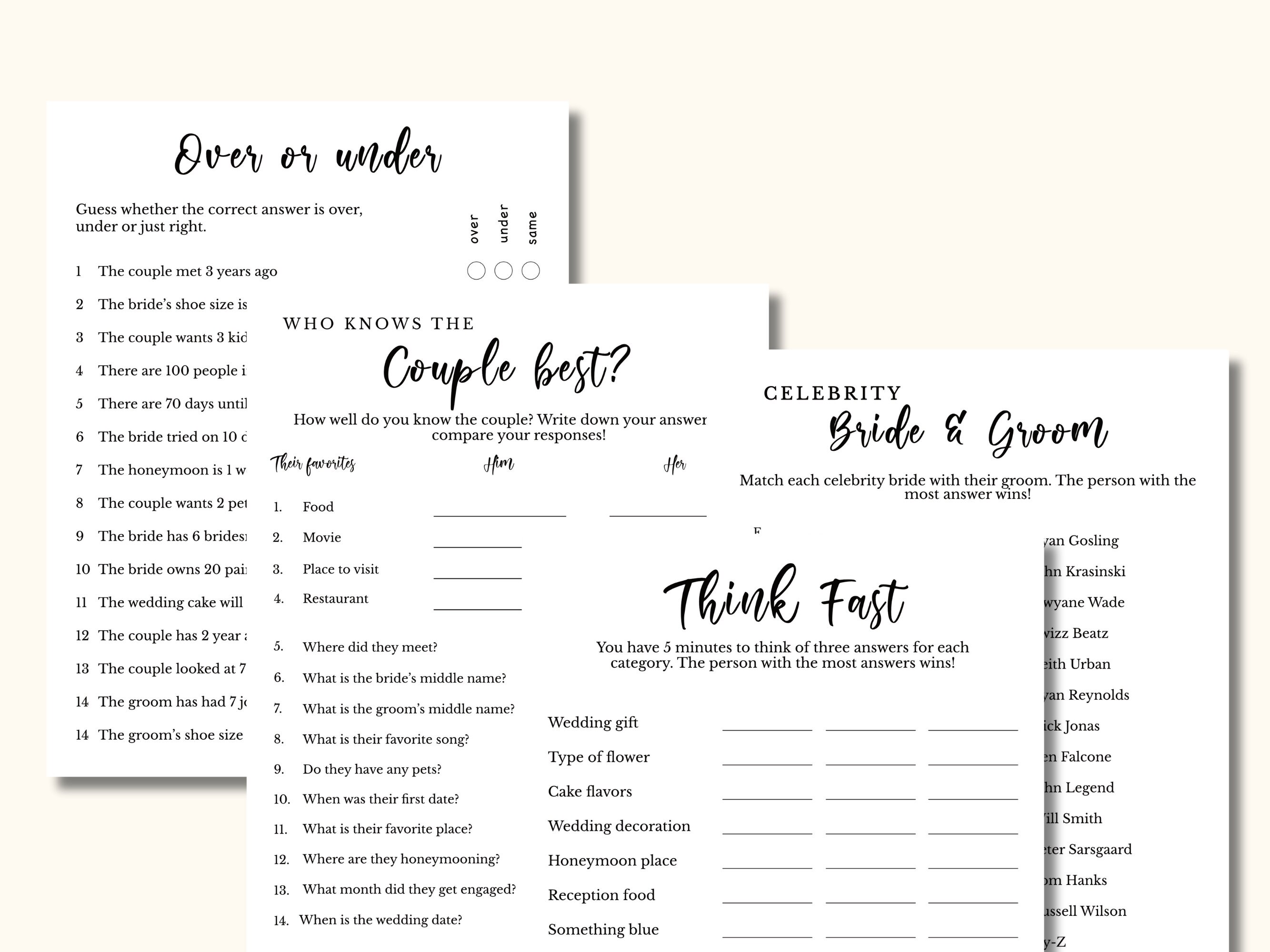 Couples Shower Game Bundle 12 Printable Couples Bridal Party Games ...