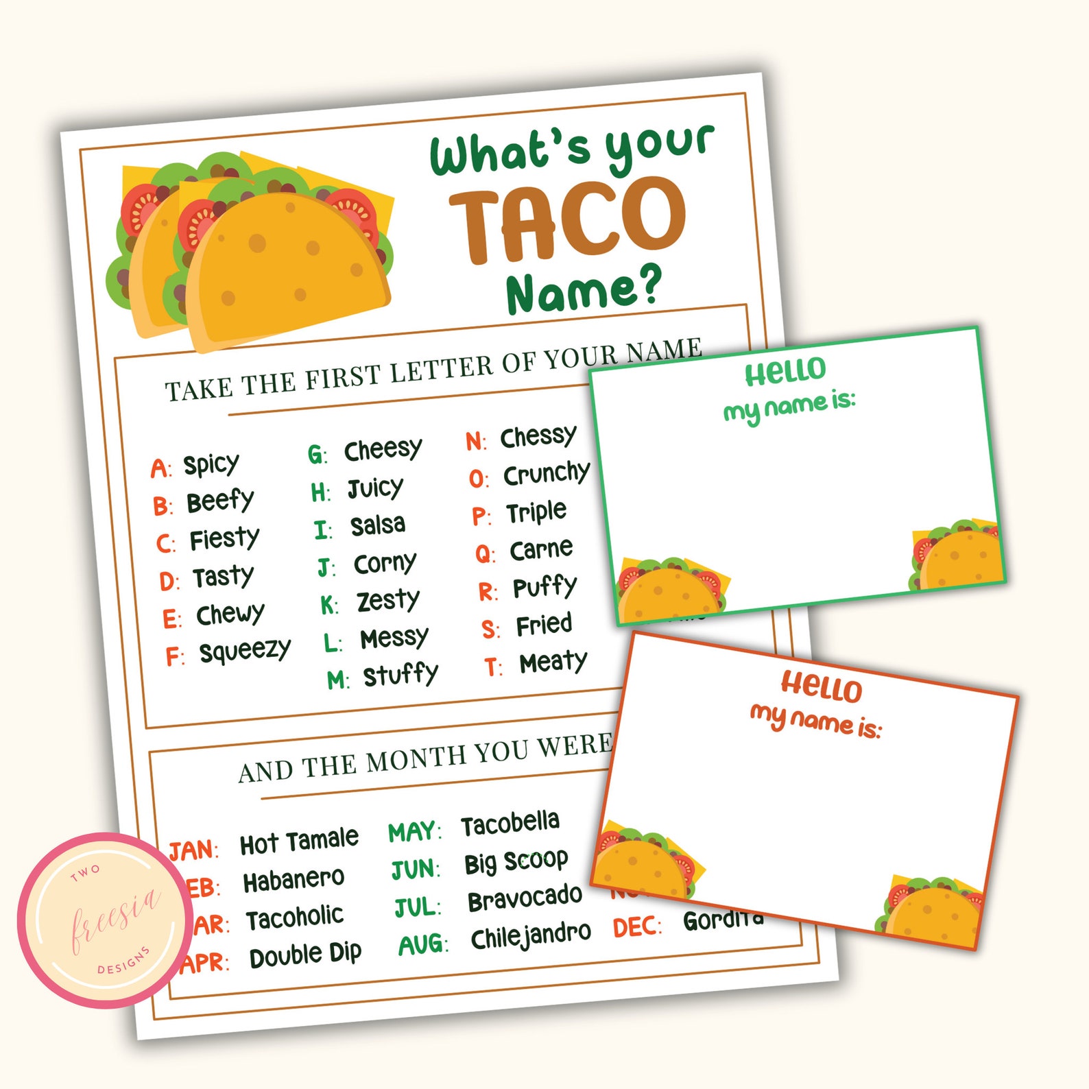 What's Your Taco Name - Cinco De Mayo Printable Game - Mexican Fiesta ...