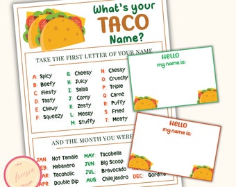 What's Your Taco Name, Cinco De Mayo Printable Game, Mexican Fiesta ...