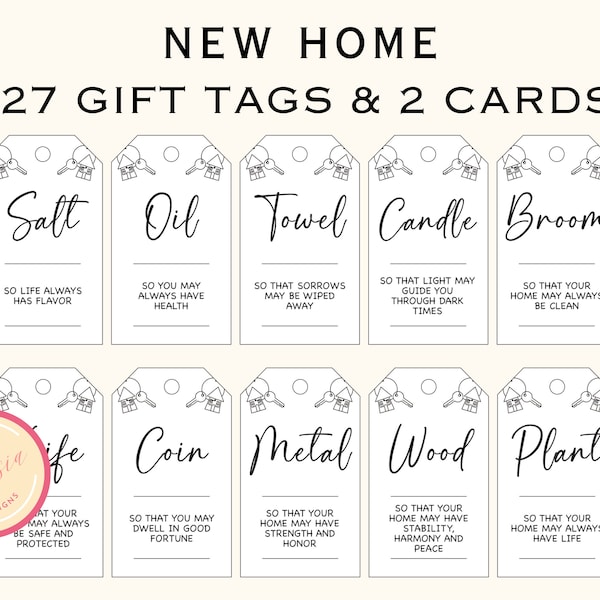 Printable New Home Tags and Basket - Housewarming Gift Basket Tags - New Home Owners Gift - Welcome Home Gift - Instant Download - PL90