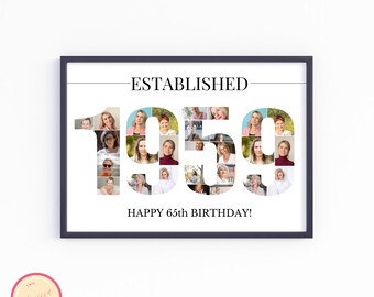 Editable Custom 65th Birthday Gift - Photo Collage - 65th anniversary - Born in 1959 - Personalized,Custom Picture Board - GH67