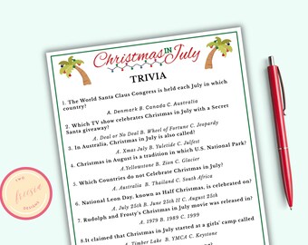 Christmas in July Trivia Game - Printable Christmas In July Game for Kids & Adults - Tropical Beach Christmas Game - Instant Download - MC1