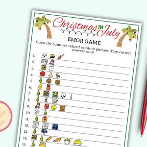 Christmas In July Emoji Game - Printable Christmas In July Game for Kids & Adults - Tropical Beach Christmas Game - Instant Download - MC1