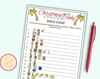Christmas In July Emoji Game - Printable Christmas In July Game for Kids & Adults - Tropical Beach Christmas Game - Instant Download - MC1