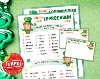 Whats Your Leprechaun Name - St Patricks Day Family Party Game for Kids and Adults - Digital Download