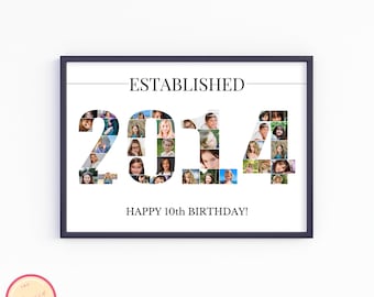 Personalized 2014 Picture Collage - Custom 10th Birthday Photo Collage Template - Gift for Husband, Wife, Kids - Born in 2014 - GH67