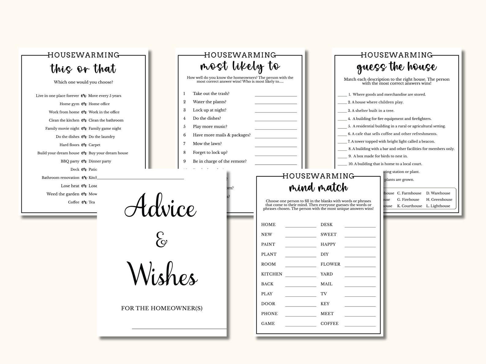 Housewarming Party Games - Printable Housewarming Game Bundle ...