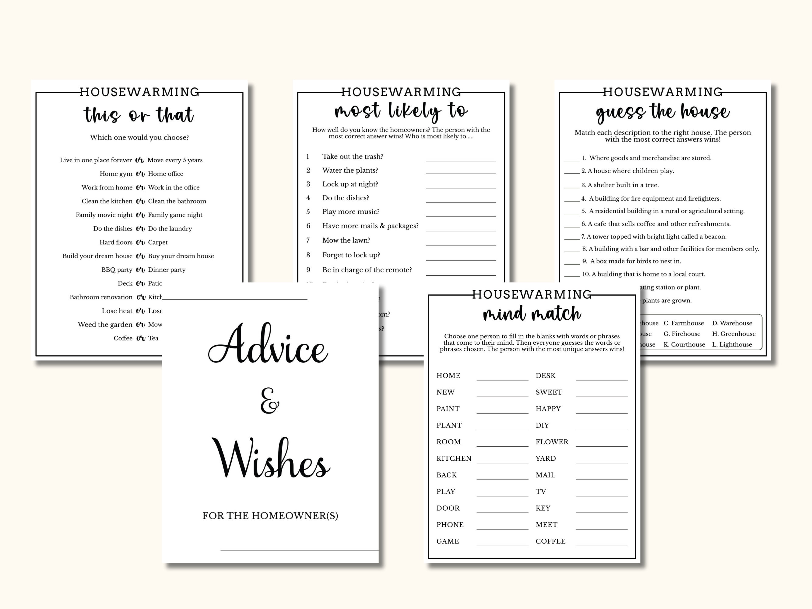 Housewarming Party Games - Printable Housewarming Game Bundle ...