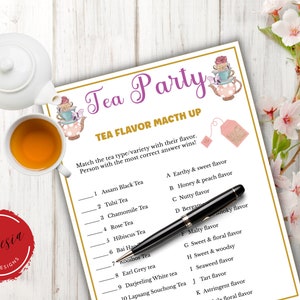 Tea Party Game - Tea Flavor Matchup - Jeux de Tea Party imprimables pour dames Tea Party, Church Ladies, Anniversaires, Bridal Shower, Garden Party