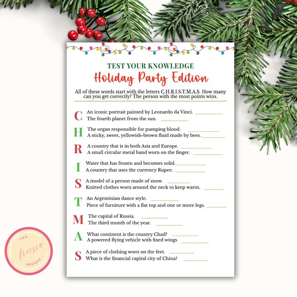 Holiday Party Game - Christmas Printable Game - Party Starter Game - Printable Christmas Trivia Game - Work Party Game - XC0