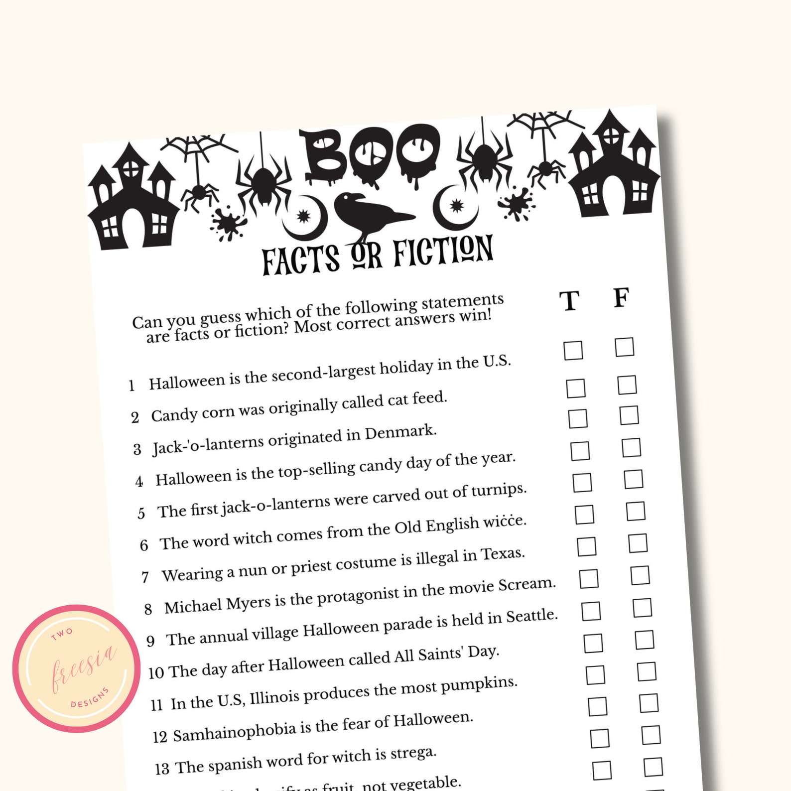 Facts or Fiction Game Printable Halloween Party Game Party Icebreaker