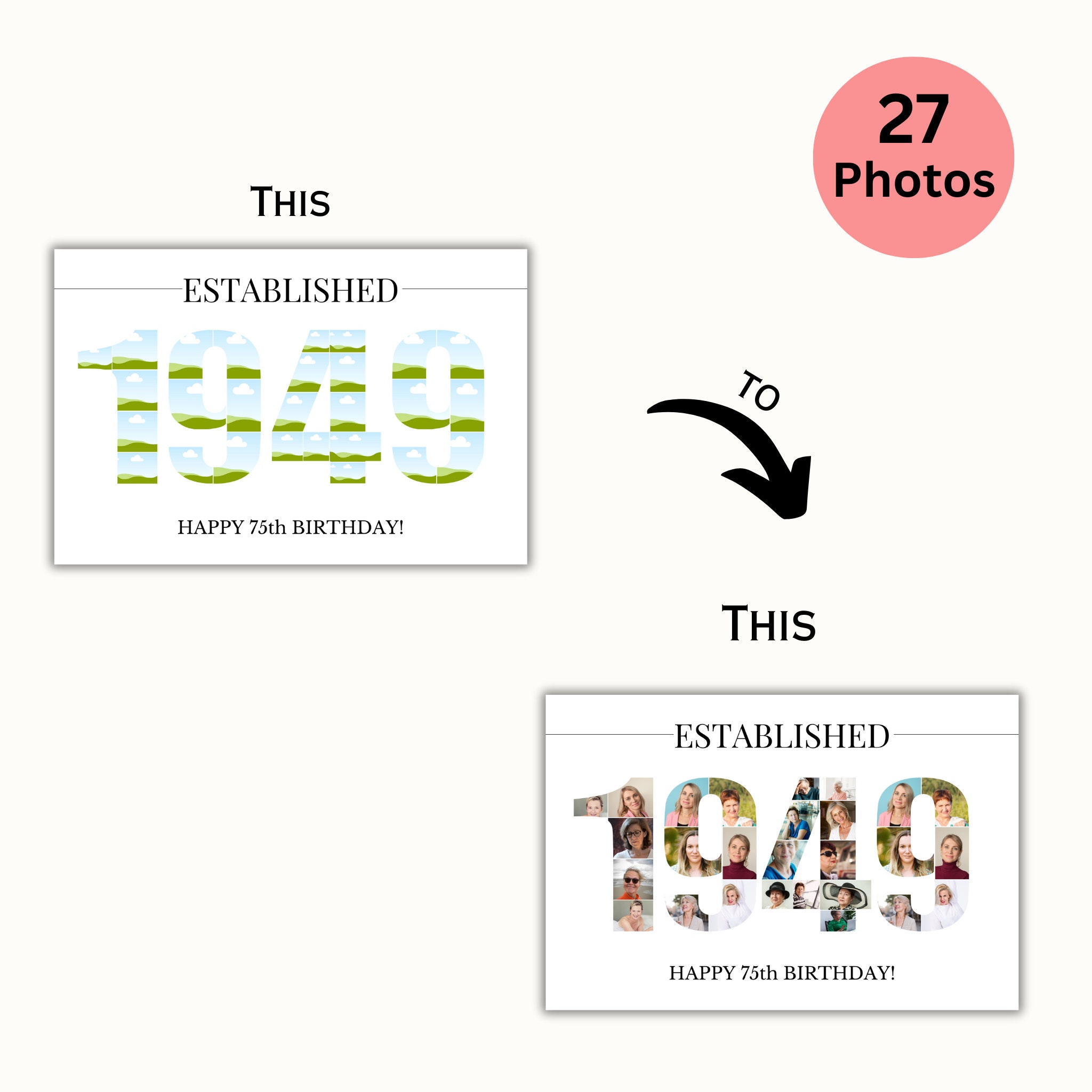 Custom 1949 Collage 75th Birthday Collage Print Photo Collage Template ...