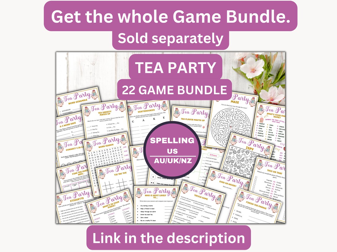 Tea Etiquette Game Printable Tea Party Games for Birthdays, Bridal ...