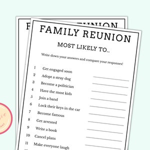 Family Reunion Most Likely to Game - Printable Family Gathering Party Activities - Fun Reunion Game Ideas and Activities - RP98