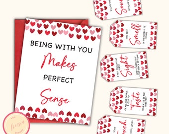 5 Senses Gift Tags & Card for Birthdays, Anniversary, Valentine's Day, Christmas - Romantic Gift Ideas for Wife, Husband, Him or Her - LN08