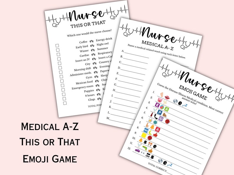 6 Printable Nurse Theme Party Games Nurse Graduation Game Etsy