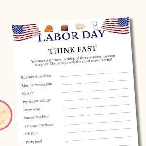 Think Fast Game - Printable Labor Day Party Game and Activity - American Trivia - Patriotic Party Game - Instant Download - LM9
