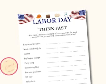 Think Fast Game - Printable Labor Day Party Game and Activity - American Trivia - Patriotic Party Game - Instant Download - LM9