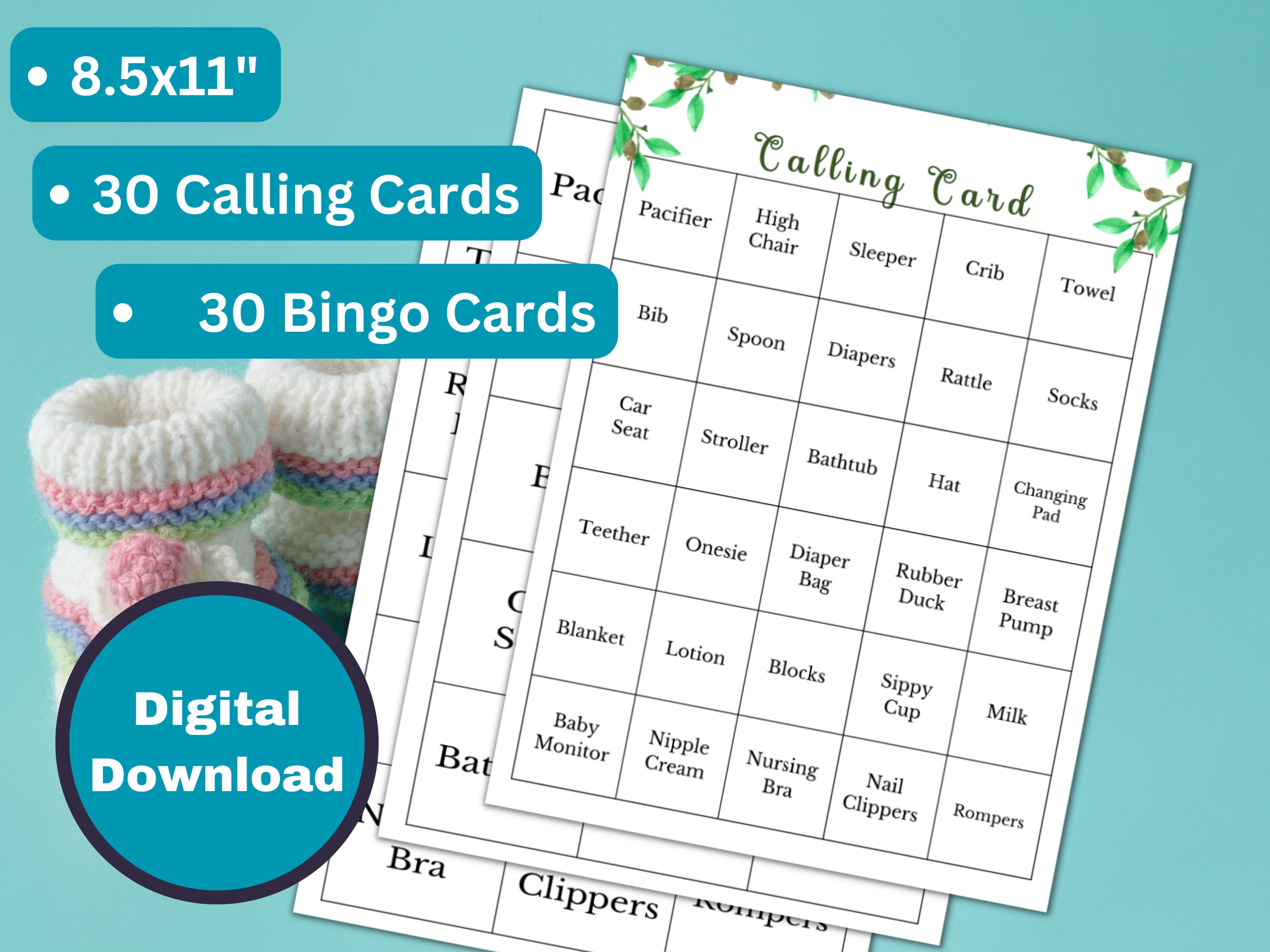 Printable Baby Shower Bingo Game Baby Shower Games 30 Greenery Unique ...
