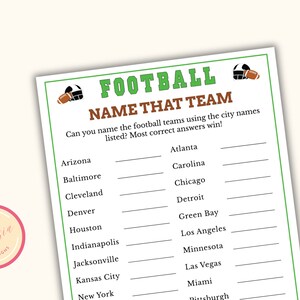 Football Party Game - Name that Team Game - Football Party Games for Football Game Night, Retirement & Birthday Parties - J09