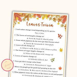 Fall Leaves Trivia Game - Printable Autumn Game - Fun Fall Time ...